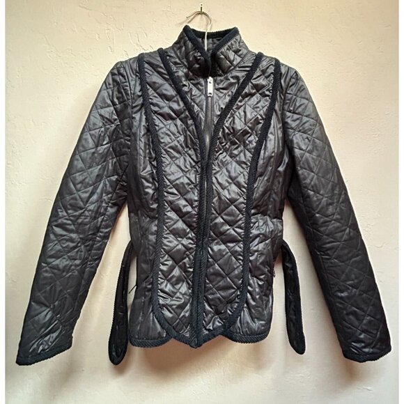 Gaetano Navarra Womens Size 40 Belted Quilted Jacket Packable Black Italy Made